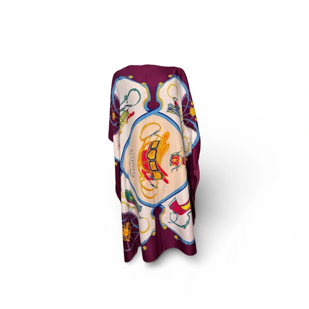 Silk Medallion Print Scarf Dress in Burgundy & Cream - Picture 3 of 5